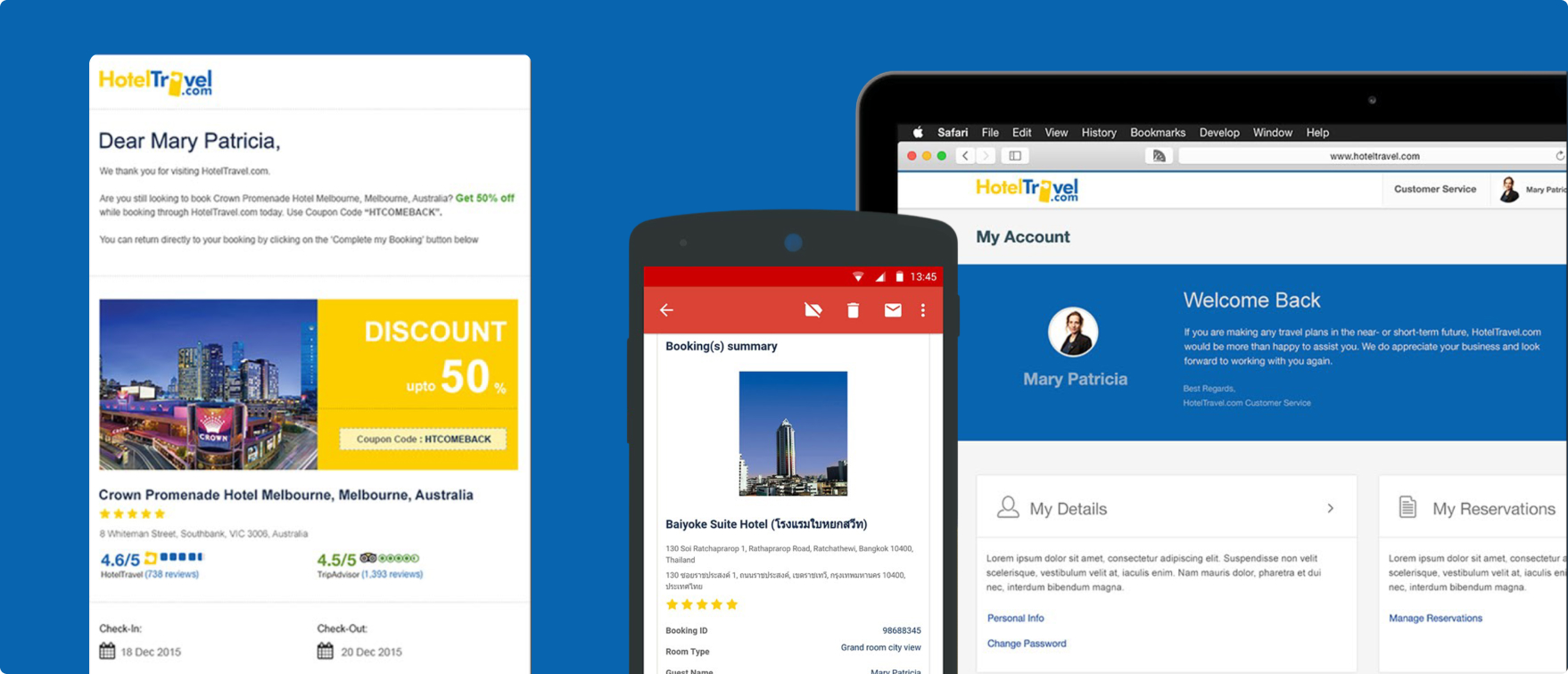 Post-booking experience redesign across email, mobile, and account management.